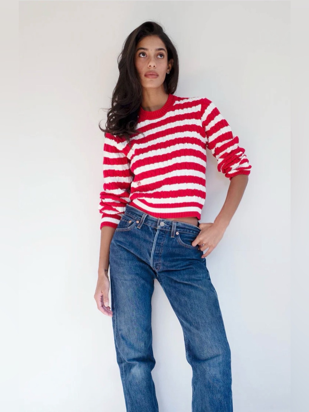 Frankies Bikinis Varsity Cable Knit Sweater